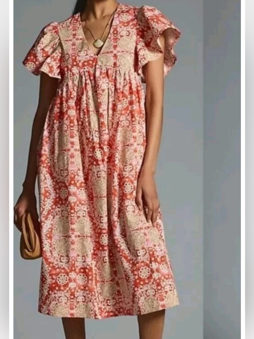 Anthropologie Maeve Printed Flutter-Sleeve Babydoll Dress XS - Picture 6 of 6
